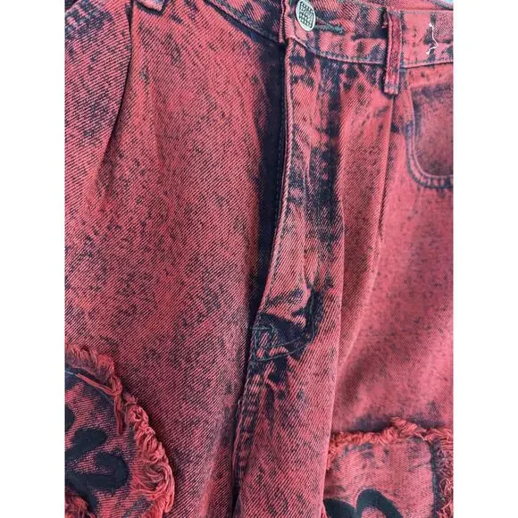 Vtg 90's Exhaust Red Acid Wash Graphic Denim Jeans Grunge Punk Size 31 *Flawed - Picture 4 of 16